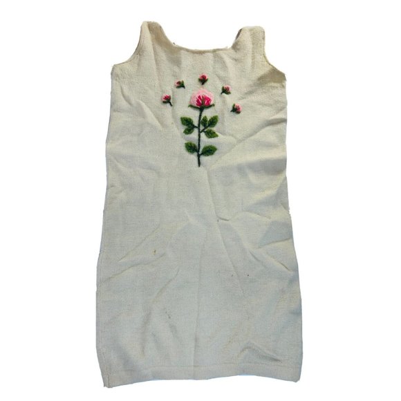 Vintage Dresses & Skirts - Vintage Wool Felted Yarn Country Floral Mini Micro Sweater Dress